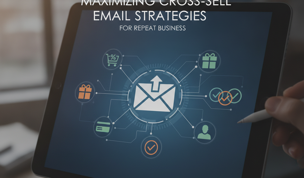 Tablet displaying cross-sell email strategy infographic
