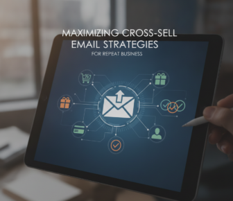 Tablet displaying cross-sell email strategy infographic