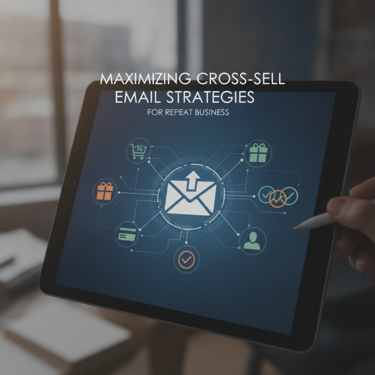 Tablet displaying cross-sell email strategy infographic