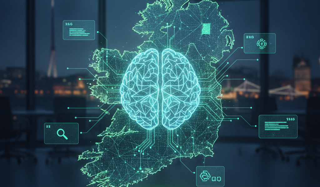 Digital brain over Ireland map promoting SEO meta tags