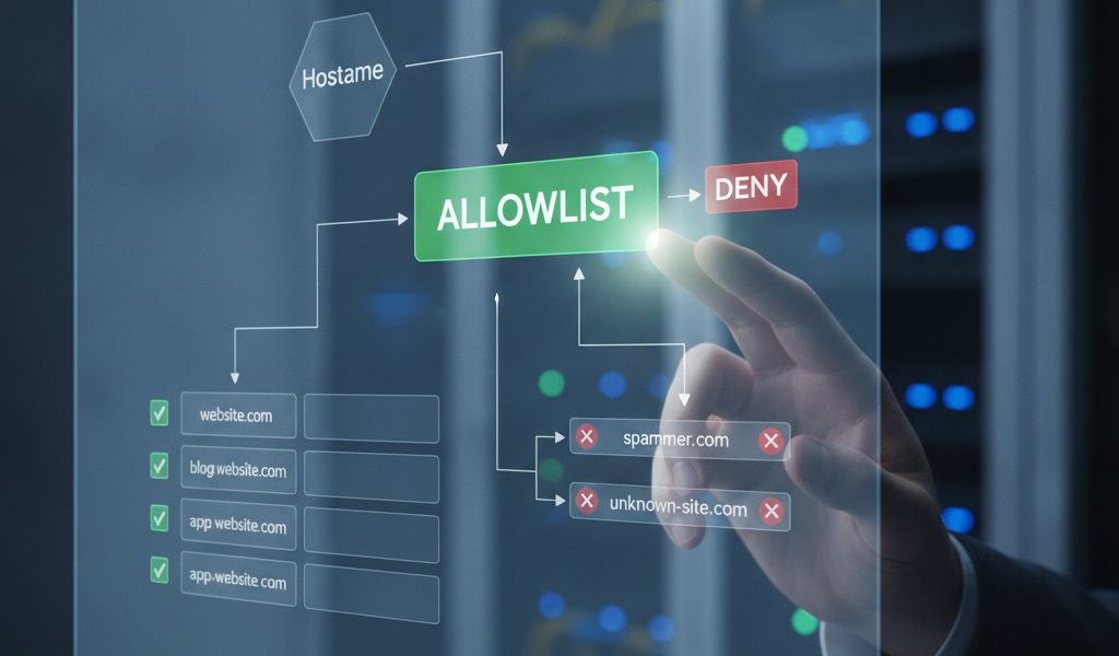 Hand selecting allowlist on cybersecurity hostname filtering interface