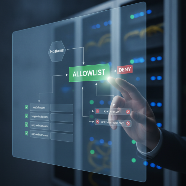 Hand selecting allowlist on cybersecurity hostname filtering interface