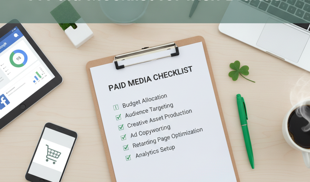 Cyber5 paid media checklist for Irish brands on desk