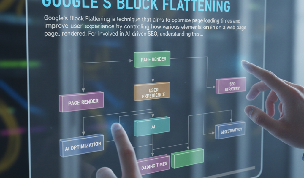 Hands using transparent Google block flattening SEO flowchart interface