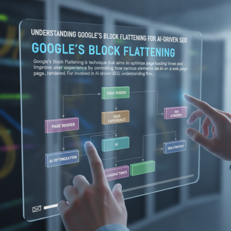 Hands using transparent Google block flattening SEO flowchart interface