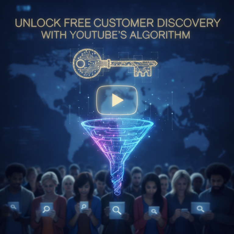 Graphic illustrating YouTube algorithm driving customer discovery through a funnel.
