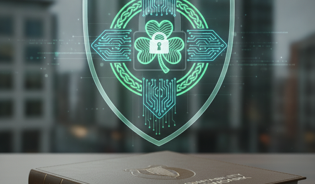 Digital cyber security shield above a book marked Accounting Handbook