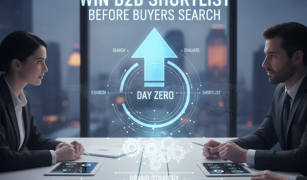 Business professionals reviewing B2B shortlist strategy with digital dashboard