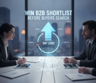Business professionals reviewing B2B shortlist strategy with digital dashboard