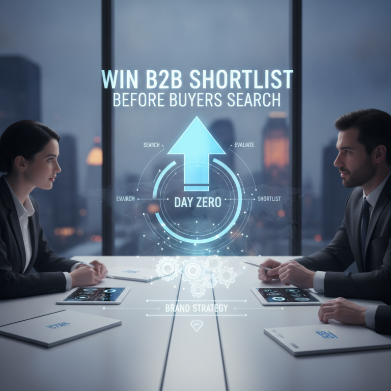 Business professionals reviewing B2B shortlist strategy with digital dashboard