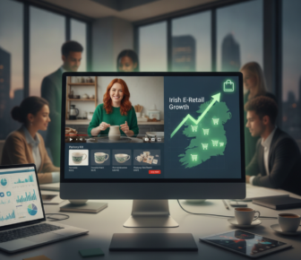 Screen showing Irish e-retail growth and pottery video