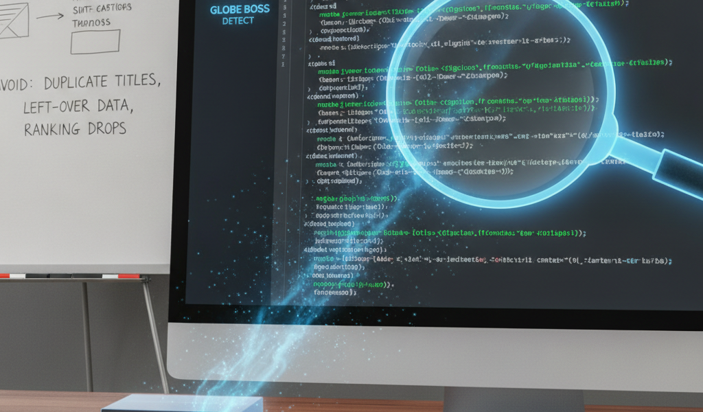 SEO migration audit screen detecting ghost metadata
