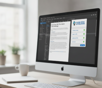 Desktop displaying SEO article editor and Globe Boss Interlinker panel